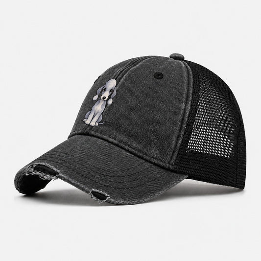 Bedlington Terrier Sitting Sweetheart Washed Trucker Hat – Black