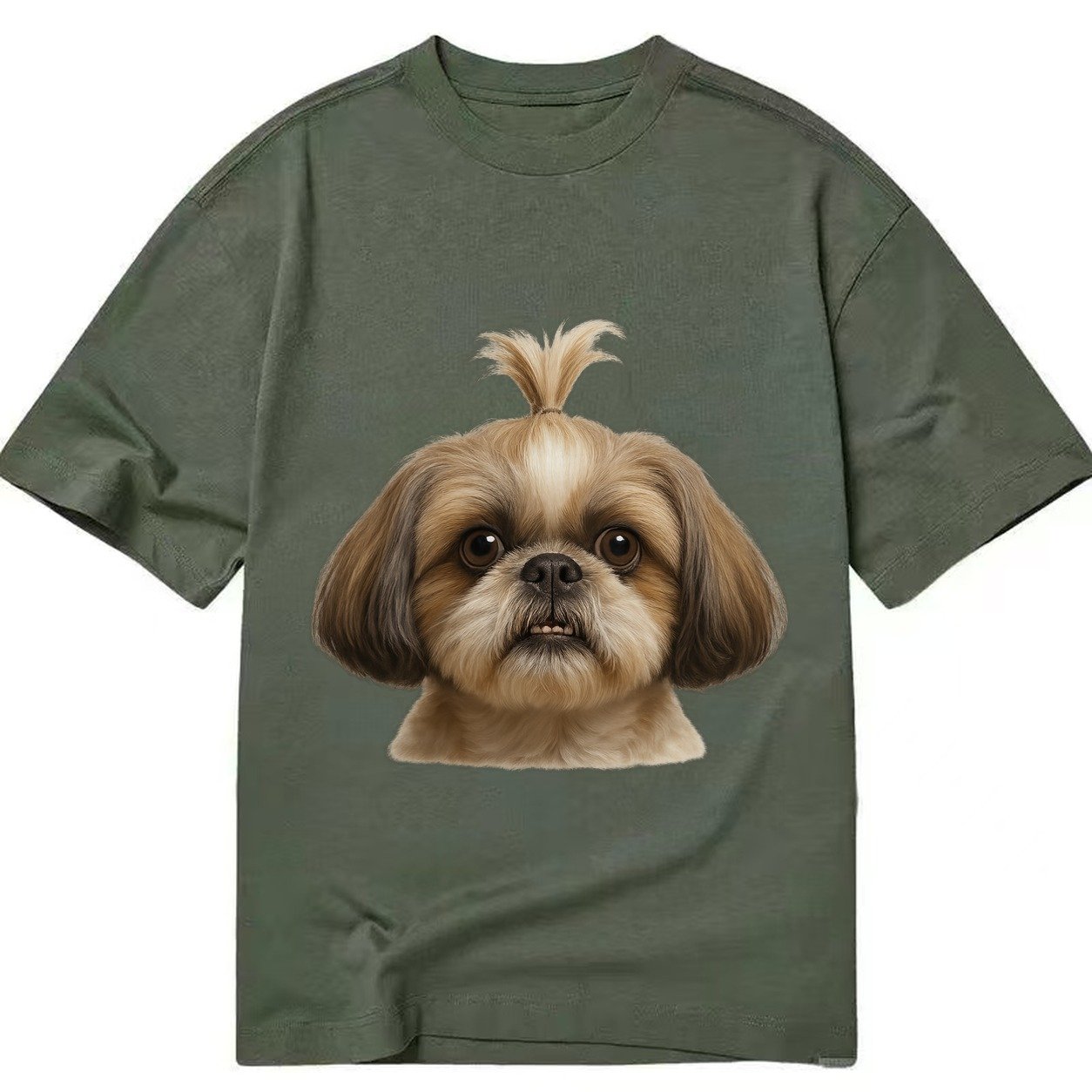 Shih Tzu Underbite Large Eyes Hair In Topknot Imperial Beari Classic T-shirt – Army Green