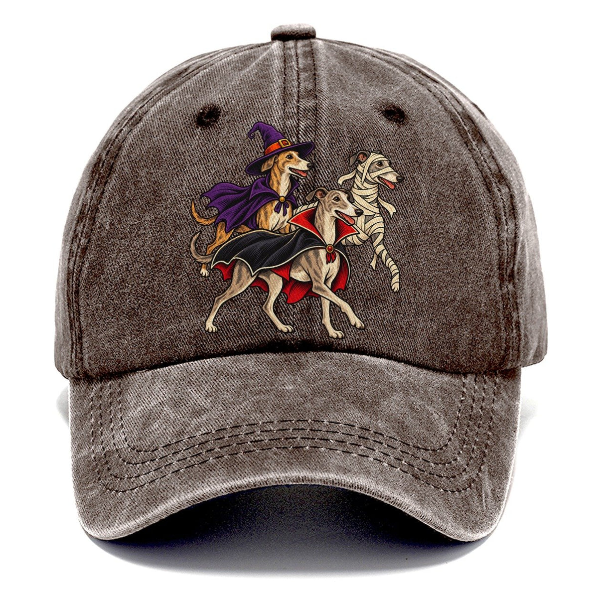 3 Greyhounds In Halloween Costumes Hdp 40 Parade Lineup Halloween Dog Parade Classic Cap – Brown