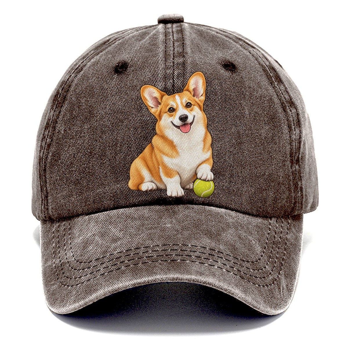 Happy Corgi with Tennis Ball Classic Cap – Brown