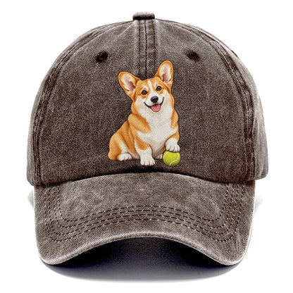 Happy Corgi with Tennis Ball Classic Cap – Brown