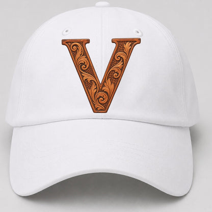 Tooled Leather V Monogram Baseball Cap – White