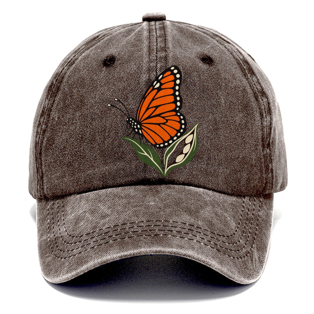Monarch Butterfly on Milkweed Pod Classic Cap – Brown