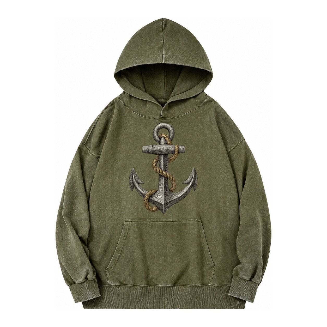 Anchor And Rope Vintage Washed Hoodie – Army Green