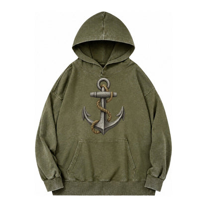 Anchor And Rope Vintage Washed Hoodie – Army Green