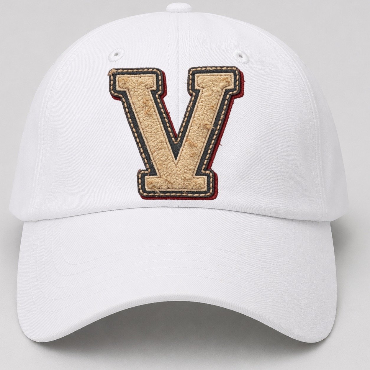 Varsity Chenille V Monogram Baseball Cap – White