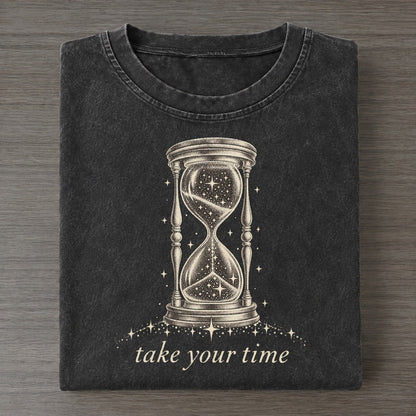 Hourglass Midnight Linework Vintage T-shirt – Black