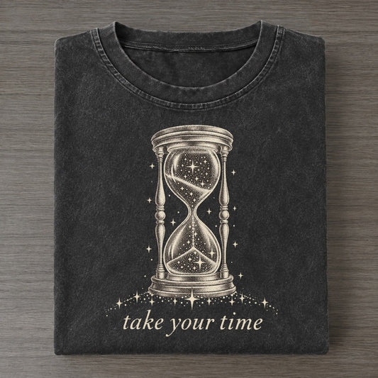 Hourglass Midnight Linework Vintage T-shirt – Black
