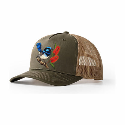 Superb Fairywren And Bottlebrush Australia Cultural Icons Trucker Hat – Olive Khaki