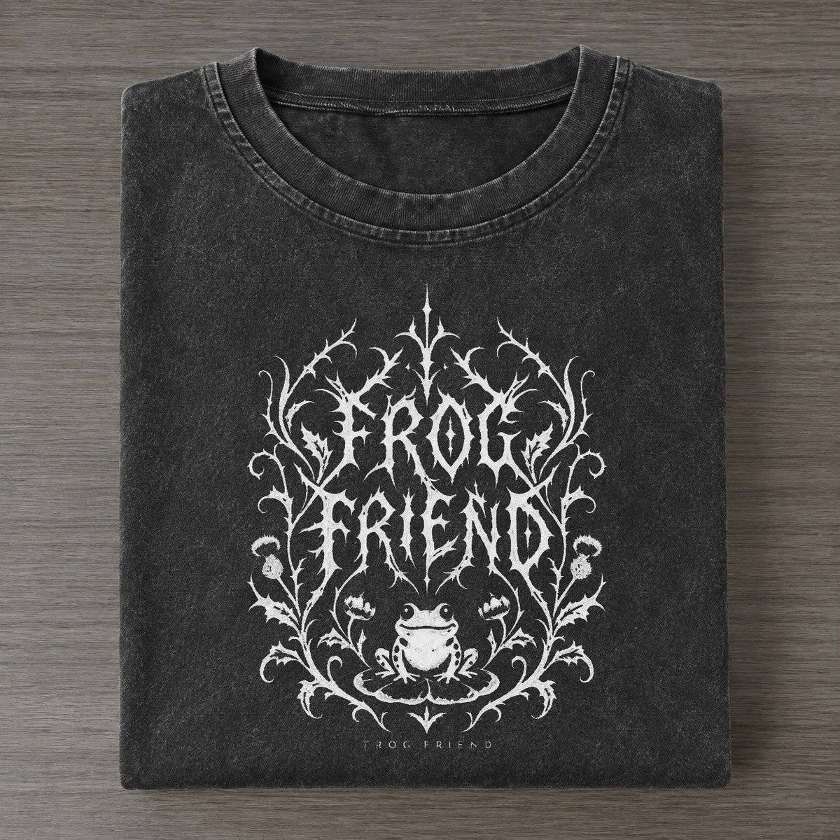 Frog Friend Unreadable Feelings Vintage T-shirt – Black