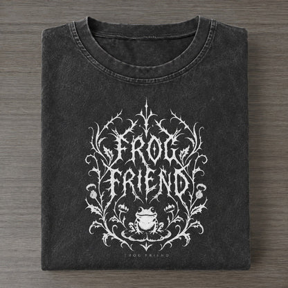 Frog Friend Unreadable Feelings Vintage T-shirt – Black