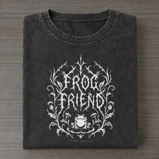 Frog Friend Unreadable Feelings Vintage T-shirt – Black