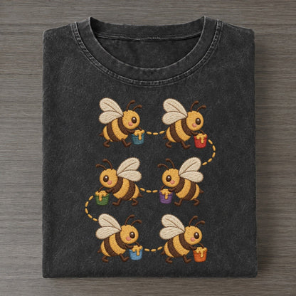 Bees With Buckets Single File Vintage T-shirt – Black