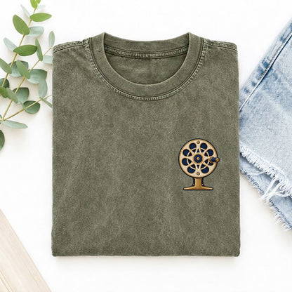 Fly Reel Symbol Emblems Left Chest Vintage T-shirt – Army Green
