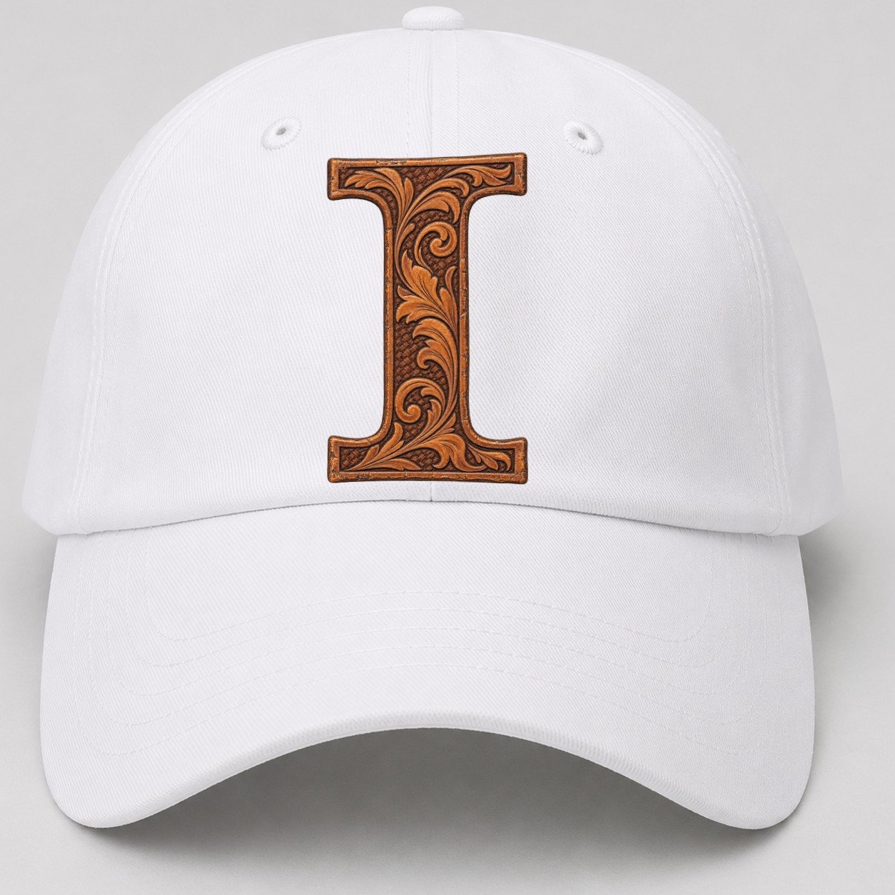 Tooled Leather I Monogram Baseball Cap – White