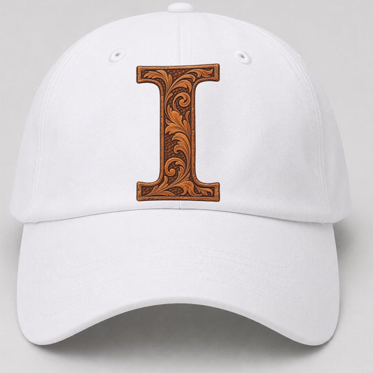 Tooled Leather I Monogram Baseball Cap – White