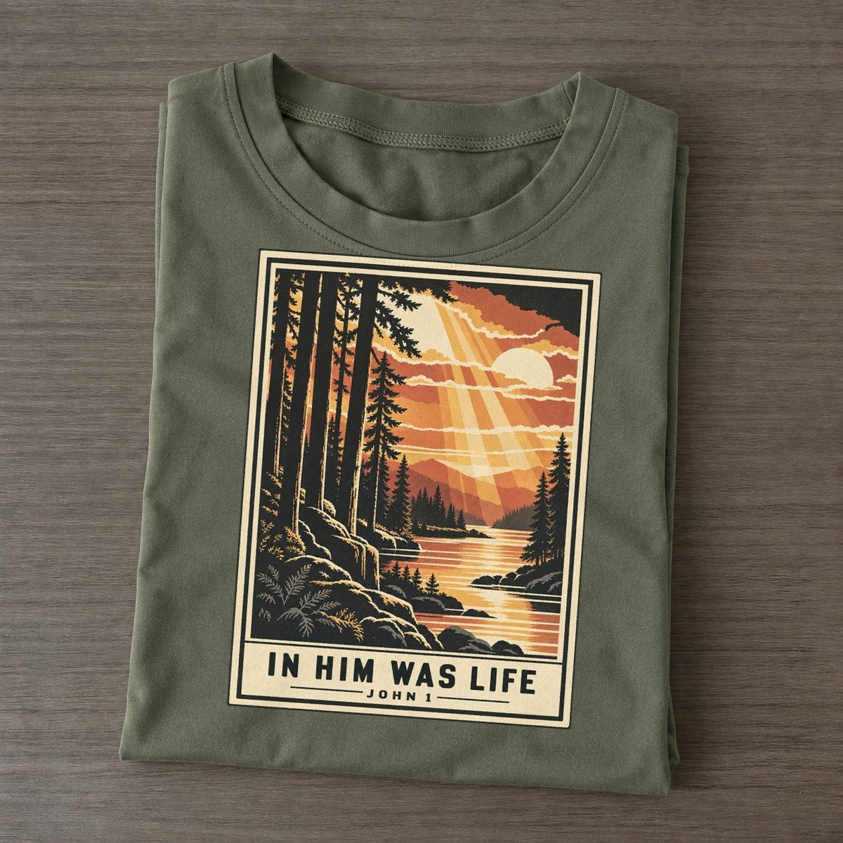 In Him Was Life Given Light Classic T-shirt – Army Green