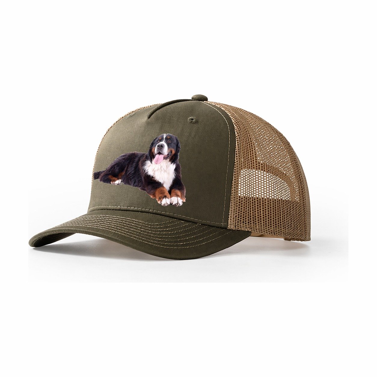 Bernese Mountain Dog Trucker Hat – Olive-Khaki