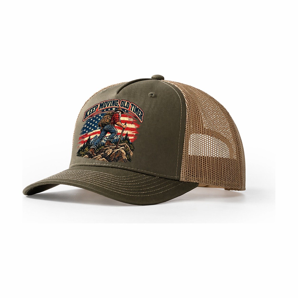 Keep Moving Old Timer Old Man Strong Trucker Hat – Olive Khaki