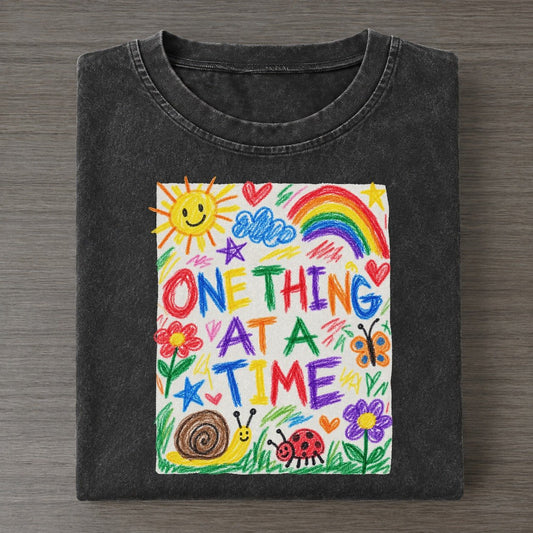 One Thing At A Time Crayon Hour Vintage T-shirt – Black