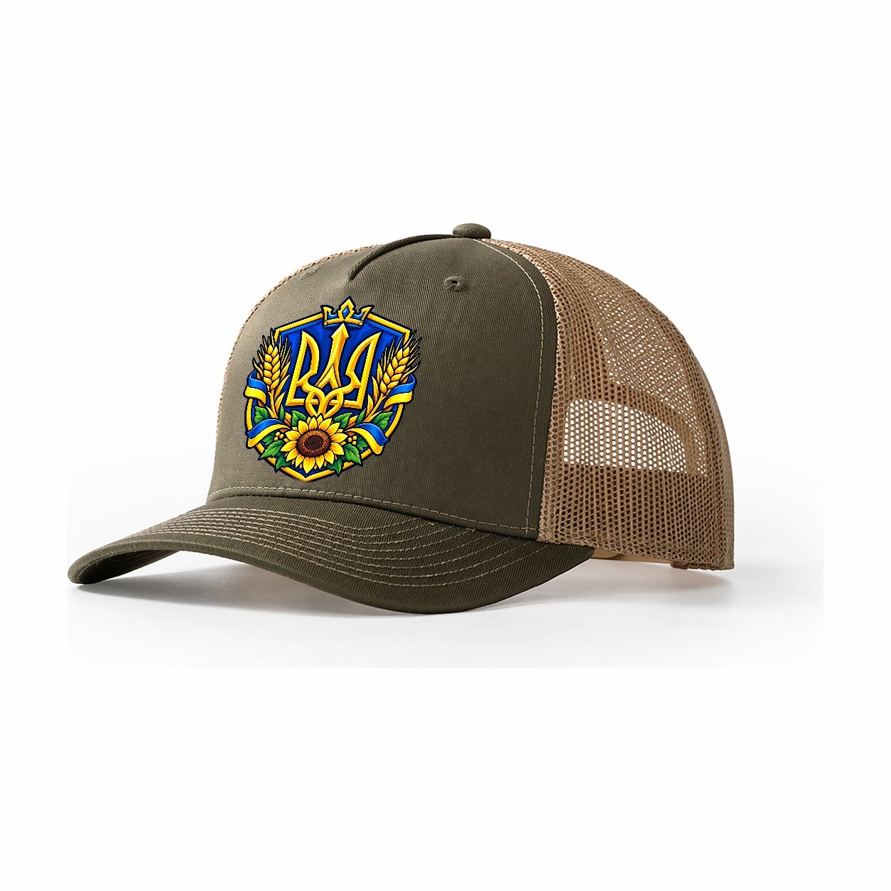 Ukraine Heraldic Crest Country Logos Trucker Hat – Olive Khaki