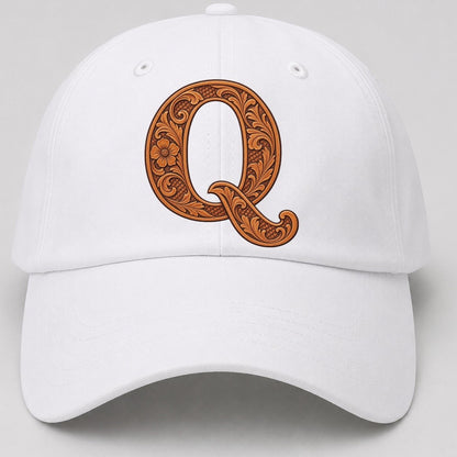 Tooled Leather Q Monogram Baseball Cap – White