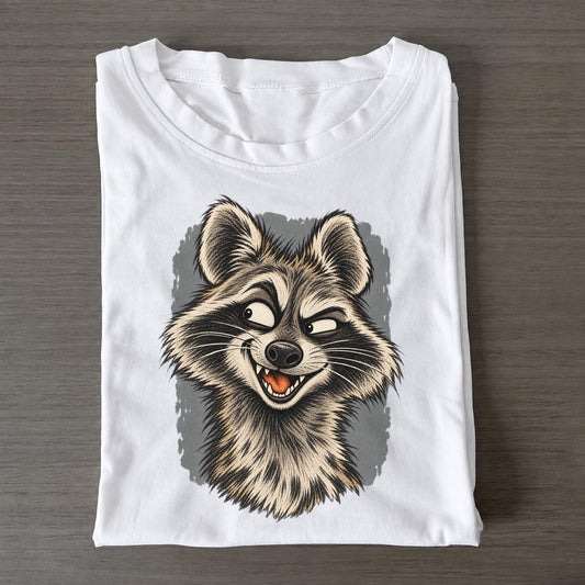 Raccoon Expressive Portrait Wild Grin Gallery Classic T-shirt – White