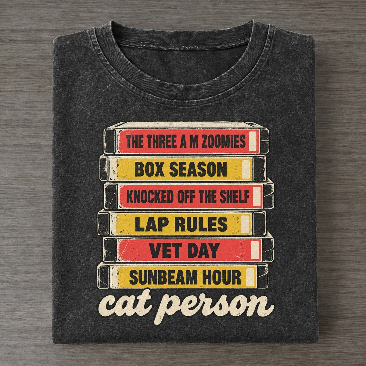 Cat Person Rewind Shelf Vintage T-shirt – Black