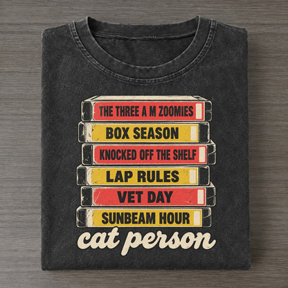 Cat Person Rewind Shelf Vintage T-shirt – Black