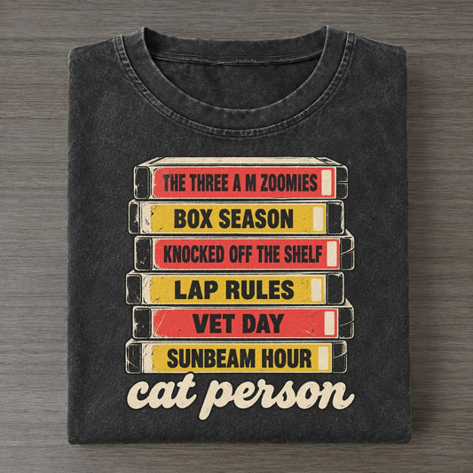 Cat Person Rewind Shelf Vintage T-shirt – Black