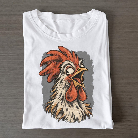 Rooster Expressive Portrait Wild Grin Gallery Classic T-shirt – White