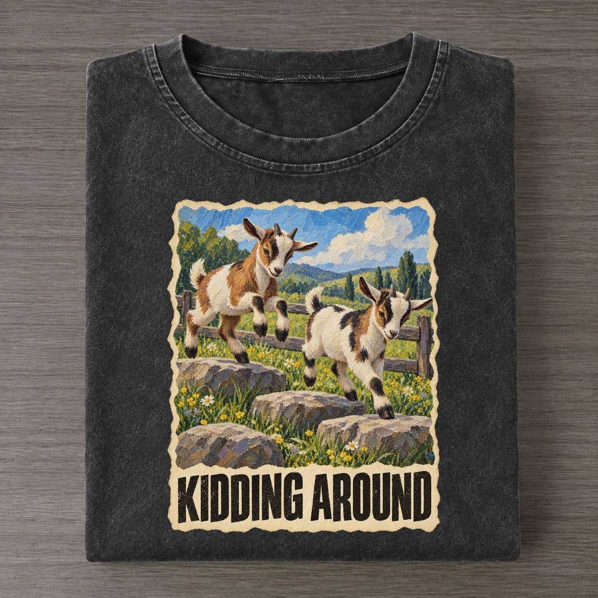 Goat Kidding Around Animal Puns Vol. 2 Vintage T-shirt – Black