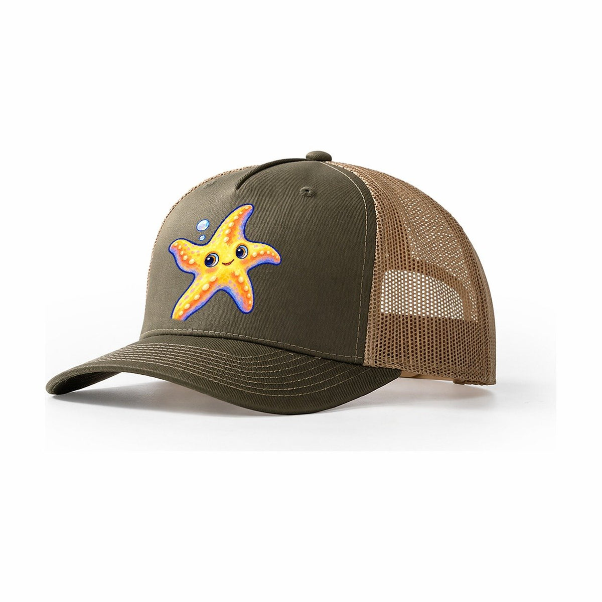 Starfish Side Float Sea Sprite Trucker Hat – Olive Khaki
