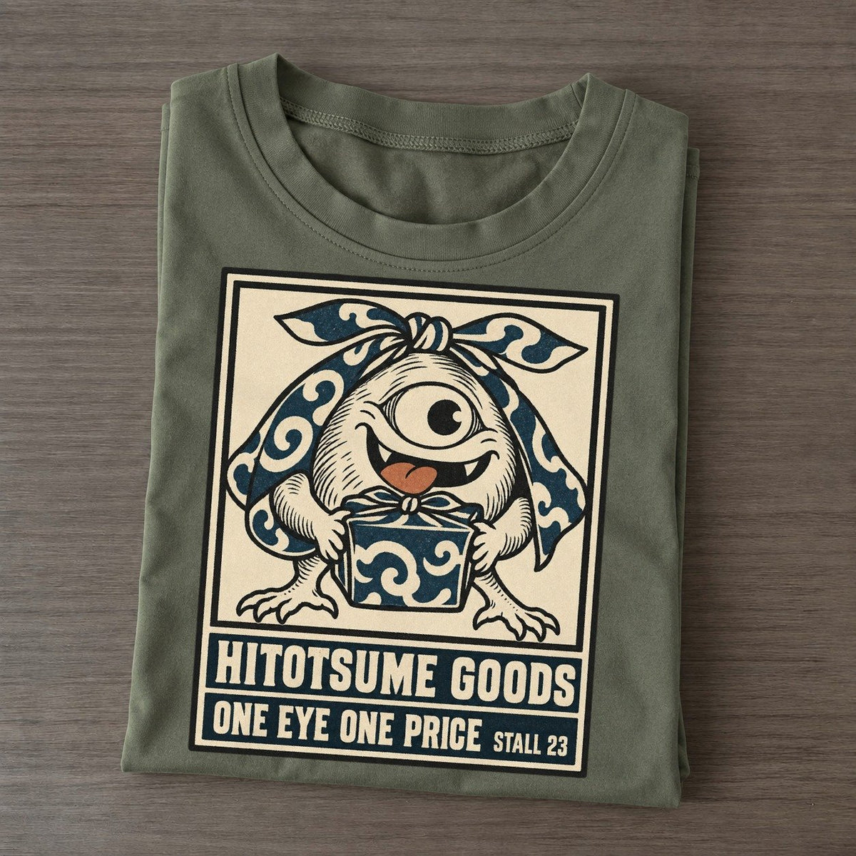 Hitotsume Goods Yokai Night Market Classic T-shirt – Army Green