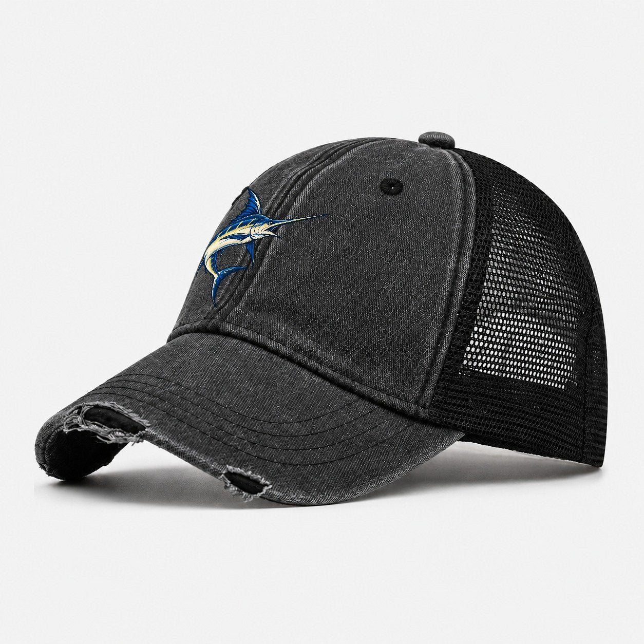 Swordfish Blade Fishing Elegant Washed Trucker Hat – Black