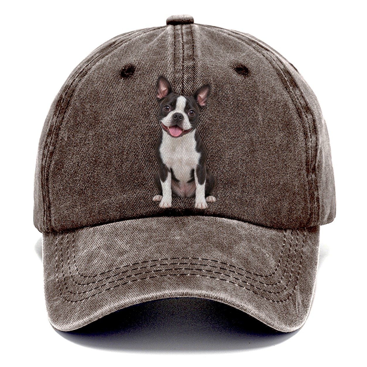 Boston Terrier Sitting Top Breeds Classic Cap – Brown