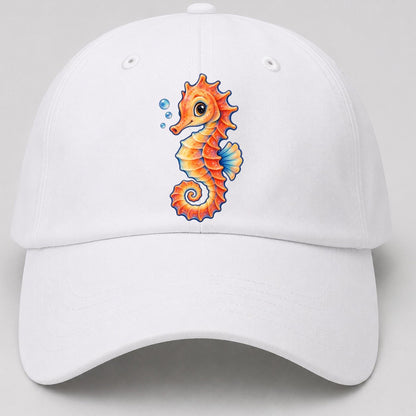 Seahorse Tail Spiral Sea Sprite Baseball Cap – White