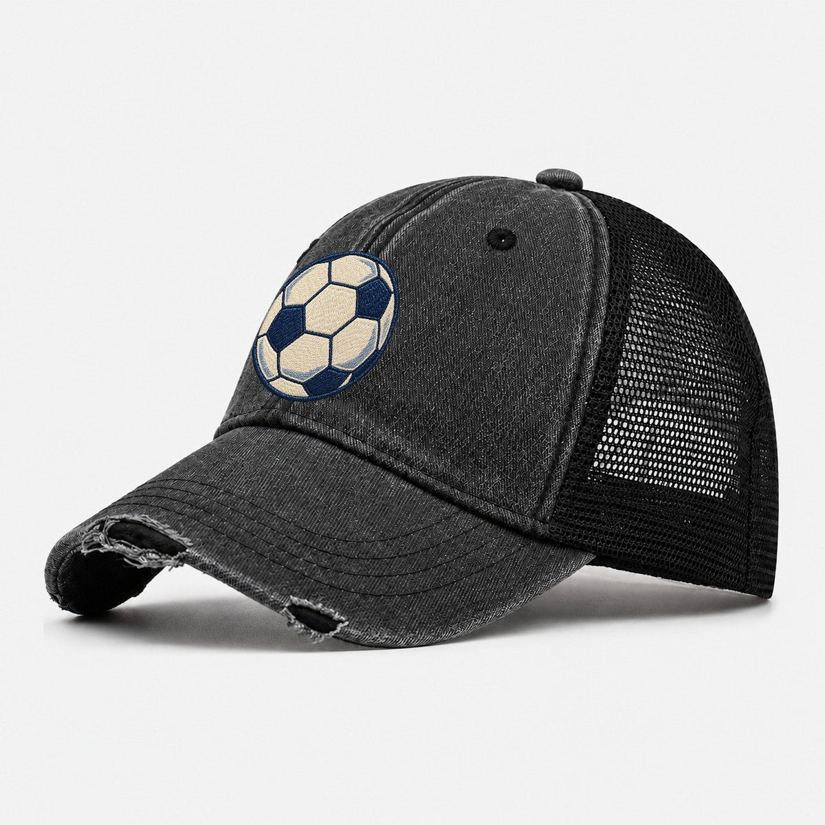 Soccer Ball Tiny Solo Marks Washed Trucker Hat – Black