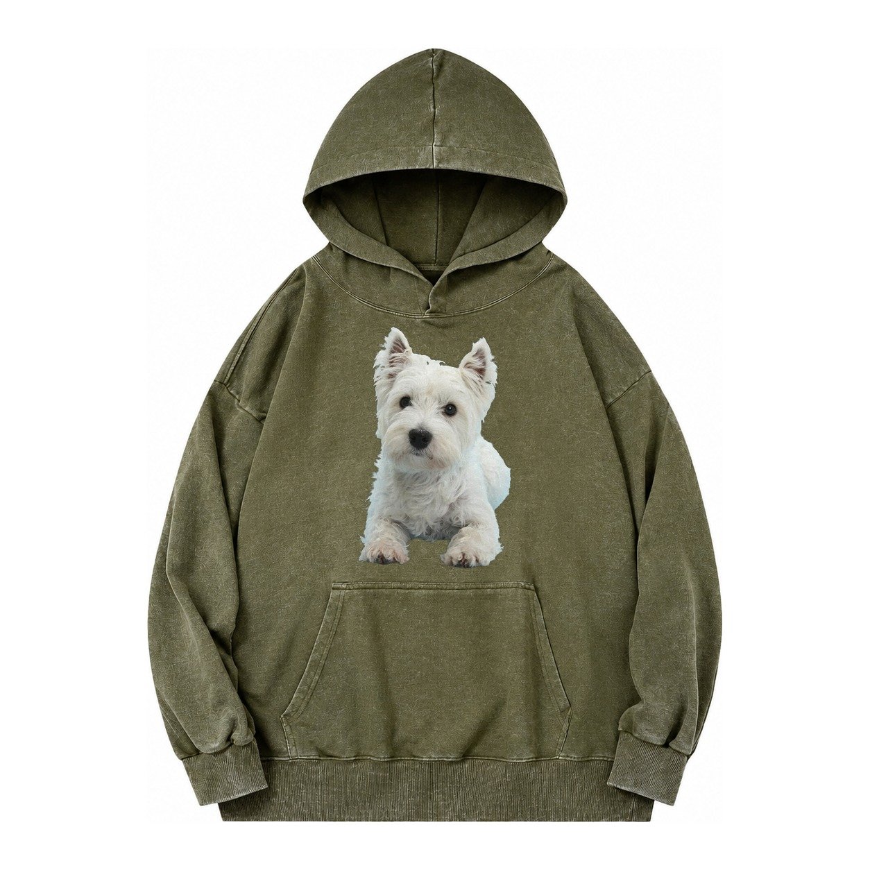 West Highland White Terrier Vintage Washed Hoodie – Army Green