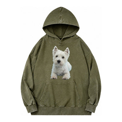 West Highland White Terrier Vintage Washed Hoodie – Army Green