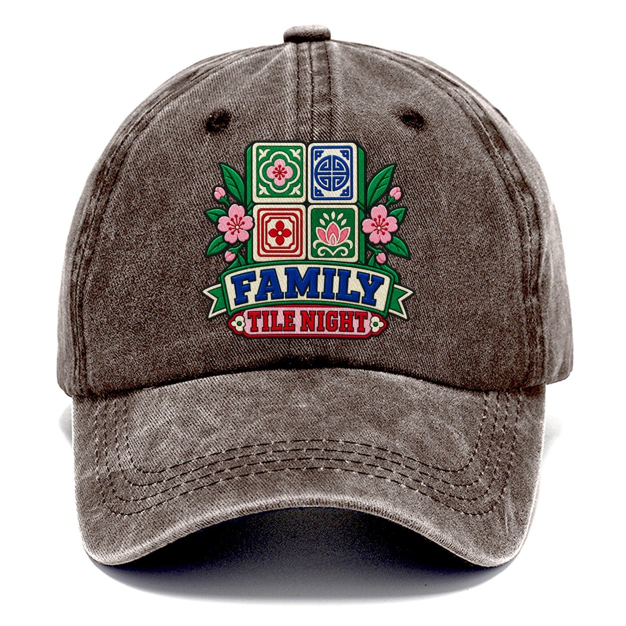 Family Tile Night Mahjong Game Night Classic Cap – Brown