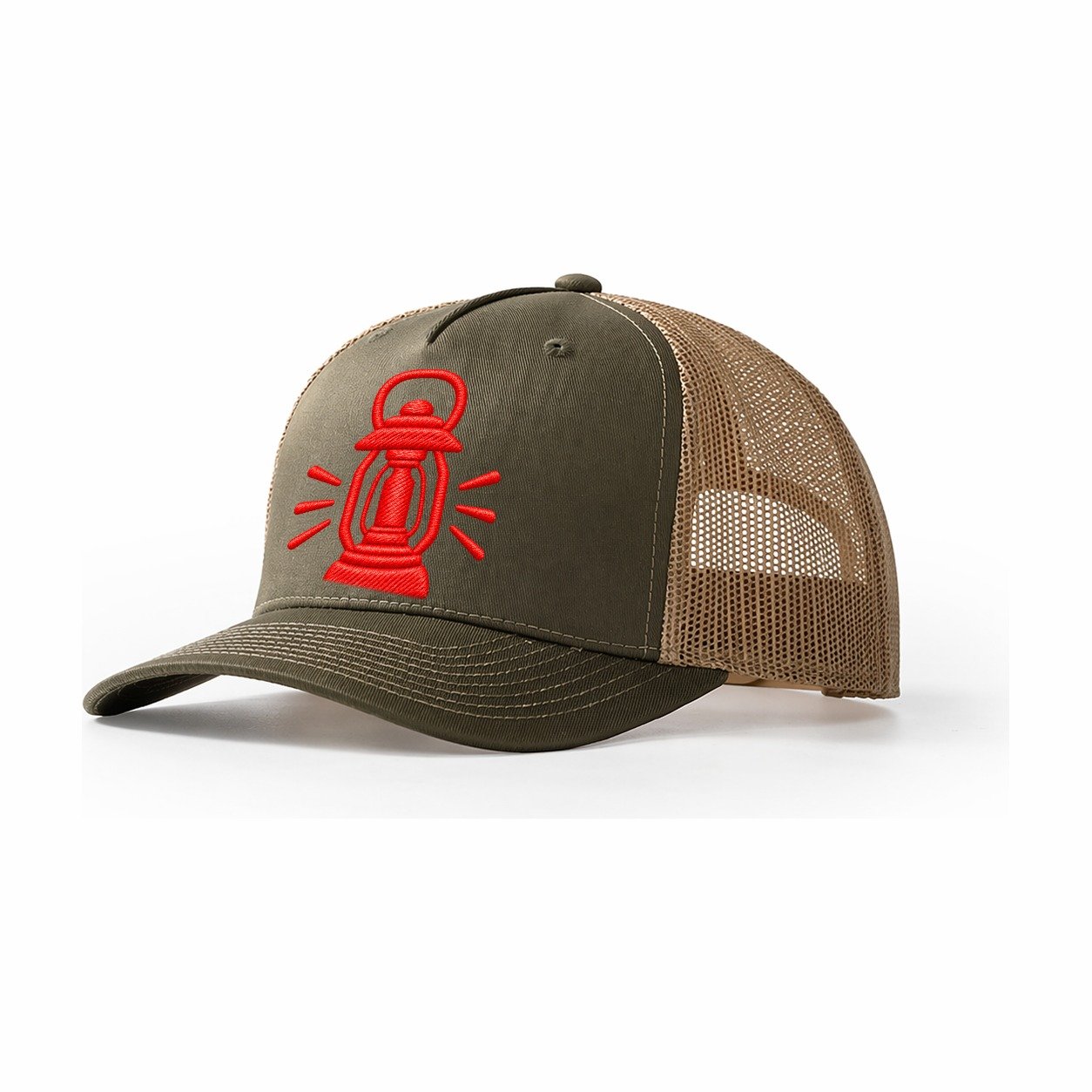 Lantern Guiding Rays Micro Motion Mark Trucker Hat – Olive-Khaki