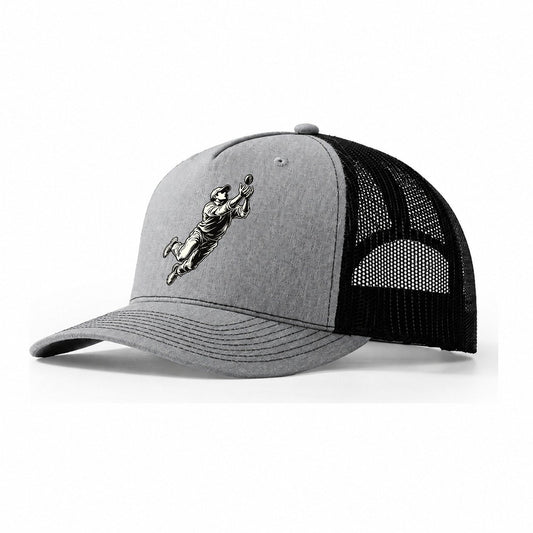 Cricket Diving Slip Catch Global Sports Ink Figures Trucker Hat – Sport Grey Black