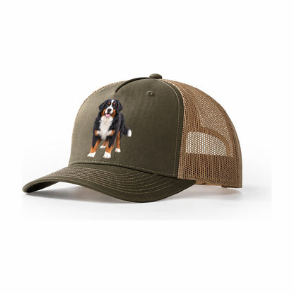 Bernese Mountain Dog Standing Top Breeds Trucker Hat – Olive Khaki