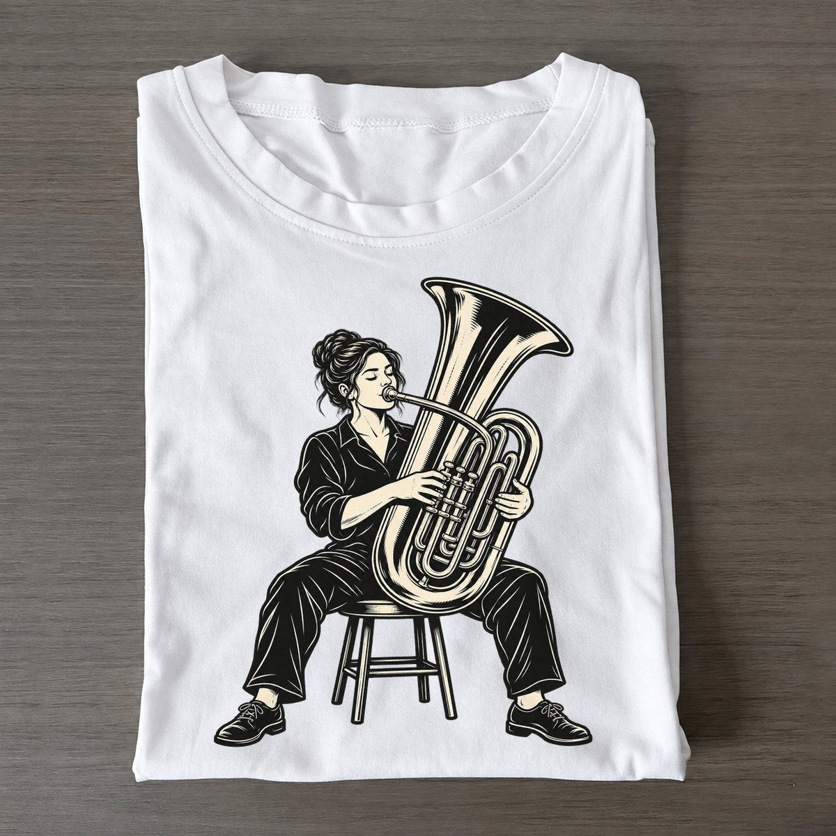 Tubist Seated Low Note Global Music Ink Figures Classic T-shirt – White