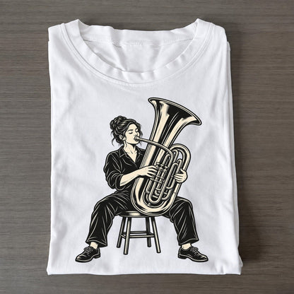 Tubist Seated Low Note Global Music Ink Figures Classic T-shirt – White