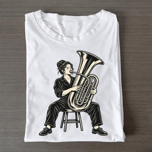 Tubist Seated Low Note Global Music Ink Figures Classic T-shirt – White