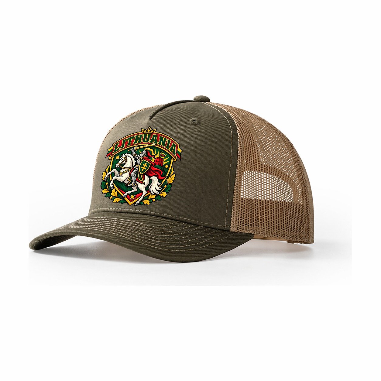 Lithuania Retro Badge Country Logos Trucker Hat – Olive Khaki