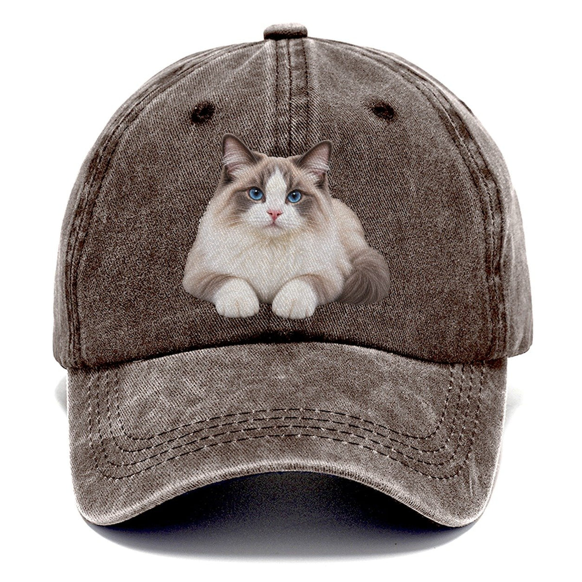 Ragdoll Reclining Paws Forward Realistic Cat Portrait Classic Cap – Brown