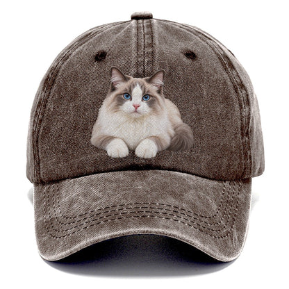 Ragdoll Reclining Paws Forward Realistic Cat Portrait Classic Cap – Brown